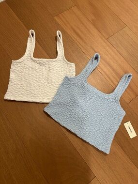 Textured Tank Crop Top - Blue and white